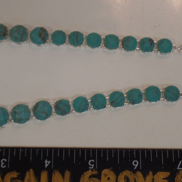 BNWT Ralph Lauren Silvertone & Faux Turquoise Necklace Adj 18.5" - Picture 5 of 10